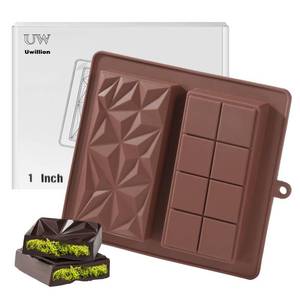lot 18270 image: UWILLION Deep Chocolate Bar Mold Silicone 1 Inch Dubai Pistachio Chocolate Bar Thick Mold for Stuffed Bar, Large Candy Bar Mould for Filling, Brown
