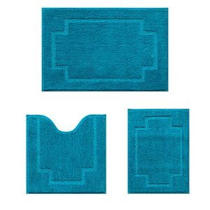 lot 18272 image: CNNJ Bath Rugs Set Bathroom Mat Soft Absorbent Plush Shaggy Soft Floor Non Slip Shower Bath Tub Machine Washable Teal