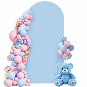 lot 18312 image: Baby Blue Arch Cover, 7.2FT Spandex Fitted Wedding Arch Stand Covers Round Top Chiara Backdrop Cover for Birthday Party Ceremony Banquet Decoration