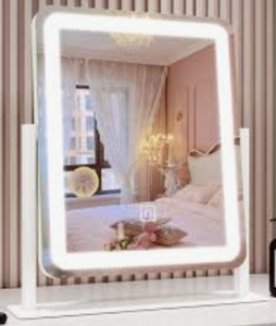 lot 18317 image: ROLOVE Vanity Mirror with Lights, 12.6 x 15 LED Makeup Mirror, Lighted Makeup Mirror with Lights, Smart Touch Control Dimmable 3 Modes Light, Lighted Up Mirror for Makeup Desk, Bedroom, Dressing Room