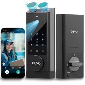 lot 18339 image: Devo G1 Video Smart Lock with Camera&Doorbell,6-in-1 Keyless Entry Door Lock with App Remote,Fingerprint ID,Auto Locks,Built-in Wi-Fi Smart Deadbolt for Front Door,Easy Install,Waterproof,BHMA Grade 3 - Retail $124.26