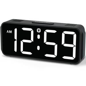 lot 18348 image: Peakeep Small Digital Alarm Clock Plug in for Bedrooms Bedside, Tiny Electric Clock Large Big Numbers Display Battery Backup for Desk Table, 6 Dimmers, 5 Adjustable Alarm Volume (White)