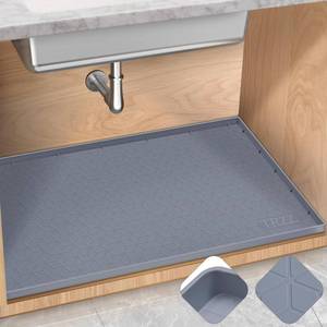 lot 18361 image: TRZZ Silicone Waterproof Under Sink Mat 31 x 22, Drip Tray and Cabinet Liner for Kitchen and Bathroom, Prevents Water Damage and Organizes Cabinets (Grey)