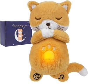 lot 18363 image: MOFUSAN Soothing Breathing Cat Stuffed Animal, Soothe Snuggle Cat Plush with Battery for Anxiety Adults and Kids, Sleeping Cat Plushies with Realistic Breathing Motion and Lights Music (Yellow)