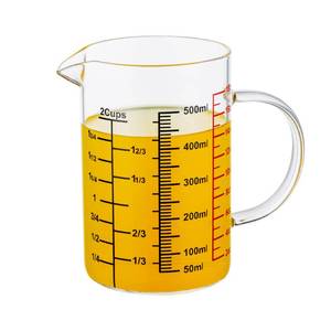 lot 18368 image: Ackers BORO3.3 Glass Measuring Cup-Insulated handle  V-Shaped Spout-Made of High Borosilicate Glass Measuring Cup for Kitchen or Restaurant, Easy to Read, 500 ML (16 Oz, 2 Cup)