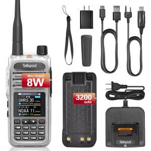 lot 18370 image: Talkpod A36Plus Ham Handheld Two Way Radio Upgrade 3200mAh Battery, 8W Output, Long Range with VHF UHF Receive, Airband Receiving and Scanning, 1.44 inch Color Screen (Crystal)