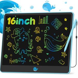 lot 18371 image: Hockvill LCD Writing Tablet for Kids 16 Inch, Toys for Girls Boys Drawing Pad for 3 4 5 6 7 8 Year Old Kid, Toddler Magnetic Doodle Board Travel Essentials Christmas Birthday for Children (Blue)