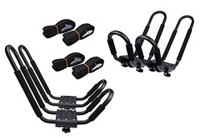 lot 18374 image: TMS Kayak Roof Racks for 2 Kayaks - Dual Universal Fit Carriers Include Two Sets of Straps for Cars, Trucks and SUVs - Easy to Mount J-Bar Style Carriers for Kayaks Canoes Paddleboards and Surfboards