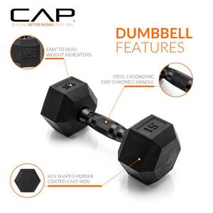 lot 18378 image: CAP Barbell 15 LB Coated Hex Dumbbell Weight with Black Handle