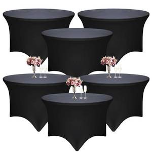 lot 18392 image: Yoquare 6-Pack Black 72 Diameter x 30 High Round Spandex Tablecloths  Stretchable Covers with Foot Pockets for 6FT Tables  Perfect for Parties, Weddings, Birthdays, Banquets - Retail $96.47