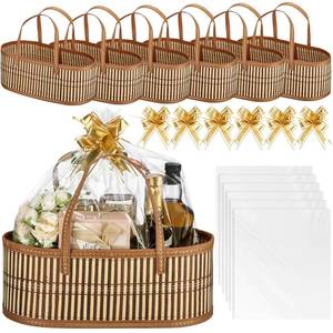 lot 18409 image: Reallnaive Woven Baskets for Gifts Empty Large Bamboo Gift Baskets with Handle Cellophane Wrap Bag and Pull Flower Ribbon Sturdy Foldable Gift Packages for Birthday Wedding Favor Wrapping