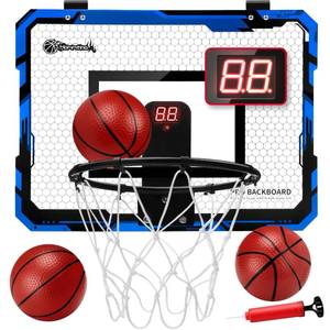 lot 18412 image: Hommtina Mini Basketball Hoop, Indoor Basketball for Door - Score Hoop for Kids and Adults (Black and White-Counter-Light)