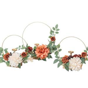lot 18416 image: Lings Moment Candle Holder Hoop Terracotta Wreath Floral Centerpieces for Sweetheart Table, Head Table, Ceremony Reception Artificial Flowers Decorations Assembled(Set of 3)