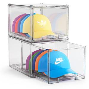 lot 18418 image: Hat Organizer Box for Baseball Caps Organizer, Hat Organizer Box with Sliding Drawer, Hat Storage Organizer, Clear Drawer Stackable for Hats Snapback Cap Storage, Hat Display Case, Hat Holder
