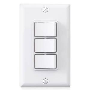 lot 18430 image: AIDA Single Pole Triple Paddle Rocker Decorator Light Switch, 15 Amp Self-grounding Electrical Light Switches, Residential Grade, UL Listed (1 Pack, Glossy White)