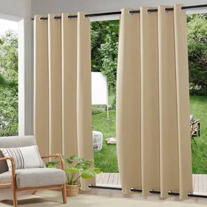 lot 18450 image: RYB HOME Windproof Curtains Outdoors - Waterproof Blackout Shade Thermal Insulated Weighted Drapes for Porch Gazebo Pergola Garage Sun Room Decor, 52 Width x 96 inch Length, 2 Panel, Beige