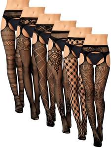 lot 18451 image: Skylety 6 Pairs Fishnet Stockings for Women Plus Size Thigh-high Tights Stockings Suspender Pantyhose Garter Belts(Medium-large,Black Net)
