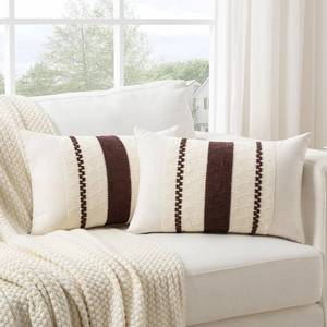 lot 18454 image: Fancy Homi Set of 2 Boho Brown Lumbar Decorative Throw Pillow Cover 12x20 Inch for Couch Bed Sofa Chair, Modern Organic Farmhouse Home Decor, Soft Cotton Cute Accent Rectangle Cushion Case