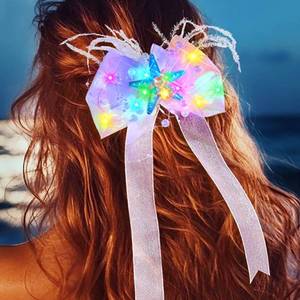 lot 18459 image: JEAIRTS Light Up Hair Bow Glow Starfish Mermaid Hair Clips Led Bow-knot Hair Accessories for Women(1-Blue)