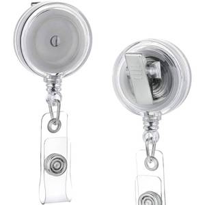 lot 18463 image: QREEL - 2 Pack - Retractable ID Name Badge Holder Reels with Swivel Alligator Clip (Translucent Clear)