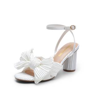 lot 18481 image: DREAM PAIRS Womens Bow Knot Heeled Sandals Low Chunky Heels Open Toe Ankle Strap Slingback Dress Shoes for Wedding Bridal Party,Size 8,White,DWUMHS2504