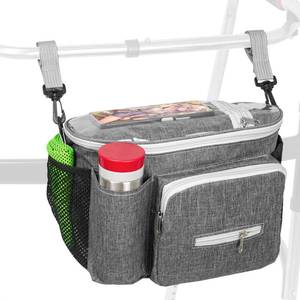 lot 18492 image: Foldable Walker Storage Bag with Cup Holder & Side Access - Organizer Pouch Tote for Rollator & Scooter Walkers