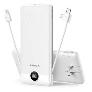 lot 18499 image: VEGER Portable Charger for iPhone Built in Cables and Wall Plug, 10000mah Slim Fast Charging USB C Power Bank, Travel Essential Battery Pack Compatible with iPhones, iPad, Samsung More Devices(White)