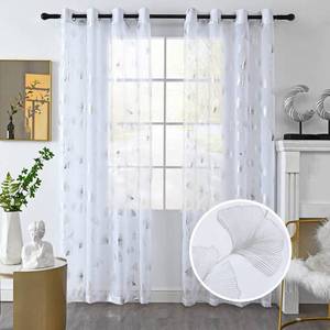 lot 80628 image: youleyar Silver Foil Print Voile Sheer Curtains, Leaves Grommet Top Window Drapes 72 Inches Long, Luxury Metallic Bronzing Treatment Panels for Home Window Decoration, 2 Panels