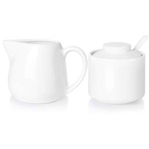 lot 80629 image: ONTUBE Porcelain Sugar and Creamer Set of 3,Cream Pitcher, Spoon, Sugar Bowl with Lid,Cream (White)