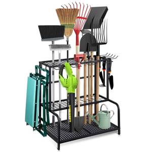 lot 80635 image: NovaNoka Garden Tool Organizer, Large Yard Tool Tower Rack for Garage Organization and Storage, Gardening Tool Stand for Shed or Outdoor, Metal Garden Tool Holder Up to 78 Tools, Shovel, Rake, Black