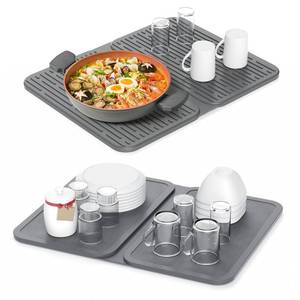 lot 80636 image: Quick Drying Large Stone Dish Drying Mats, Removable Dish Pad, Heat Resistant & Odorless Absorbent Diatomaceous Earth Stone Drying Mat for Kitchen Counter, Moonlight Gray