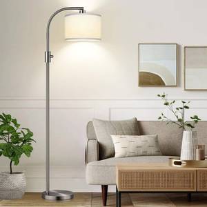 lot 80639 image: Nintiue Dimmable Floor Lamp, 1200 Lumens LED Edison Bulb Included, Arc Floor Lamps for Living Room Modern Standing Lamp with Linen Shade, F1599
