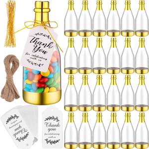 lot 80661 image: Gerrii Metallic Mini Champagne Bottle Candy Container Shaped Jars Gold Plastic DIY Favor Candy Bottle Wedding Party Favor Containers with Gift Tags Gold Strings and 65.6ft Rope