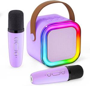 lot 80668 image: IROO Mini Karaoke Machine for Kids, 2025 Popular Birthday Gifts Toys for Girls Boys Age 3-12, Portable Bluetooth Speaker with 2 Wireless Mics Lights, Karafun Premium Song Family Home Party(Purple)