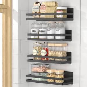 lot 80679 image: MIUGO Magnetic Spice Rack for Refrigerator 4 Pack, Moveable Magnetic Shelf for Fridge and Oven - Black Magnetic Spice Rack for Kitchen Organizers and Storage, with 8 Moveable Hooks