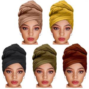 lot 80682 image: ZRQ Solid Color Multicolor Combination Stretch Hijab Extra Long Scarf Jersey Turban Fashion Head Scarf Soft Head Wraps for Women (Black,Camel,Coffee,Army Green,Turmeric)