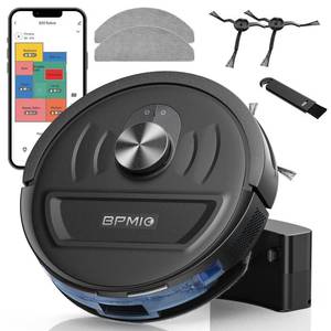 lot 80693 image: BPMIO Robot Vacuum and Mop Combo, 5500Pa Strong Suction, LiDAR Navigation with Smart Mapping, 120-Min Runtime, Custom Cleaning Schedule, Alexa & WiFiApp Compatible, Ideal for Pet Hair & Hard Floors - Retail $138.77