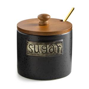 lot 80714 image: LYEOBOH Black Sugar Bowl with Lid and Spoon, 15 Oz Farmhouse Sugar Container Holder for Coffee Bar Accessories, Food Storage Containers - Modern Kitchen Decor Housewarming Gift