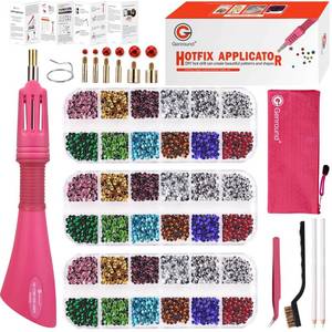 lot 80721 image: Genround Hotfix Rhinestones Applicator, Hotfix Applicator Tool Iron-on Wand Tool Set with 3 Boxes of Flat Back Gems Round Crystal RhinestonesStorage BoxTweezerGems Picking Pen for Clothes Shoes