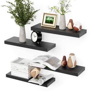 lot 80728 image: Boswillon Black Floating Shelves for Wall, 4 Sets Wall Mounted Shelves, Display Shelves for Wall Decor, Shelf for Bathroom, Kitchen, Living Room �� Black
