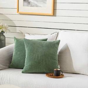 lot 80734 image: FY FIBER HOUSE Pack of 2 Comfy Corduroy Corn Granules Throw Pillow Covers Christmas Decorative Square Cushion Pillowcase for Couch Sofa Bed 18 X 18 Inch, Bean Green