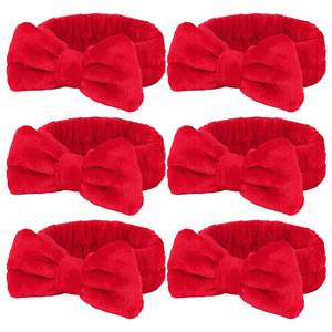 lot 80735 image: Casoty 6 Pcs Red Spa Headbands, Skin Care Headband, Soft Coral Fleece Makeup Hair band, Bow Hair Band for Face Washing Shower Skin Care Yoga