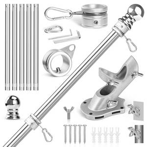 lot 80757 image: Anovo Flag Pole Kit- Stainless Steel 6 FT Flag Poles with1 Inch Metal 360° Rotating Flag Pole Rings Clip, Two-Position Flag Pole Holder Brackets Mounting for Outside House Outdoor Porch (6 FT-Sliver)