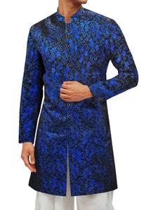 lot 80786 image: Runcati Mens Kurta Sherwani Coats Shiny Stiff Indian Wedding Kaftan Mandarin Collar Attire Ethnic Outfits Costume Jackets Blue