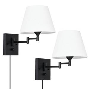 lot 80803 image: Pauwer Plug in Wall Sconce Set of 2 Swing Arm Wall Lamp with Plug in Cord and Fabric Shade Wall Light Fixtures for Hallway Bedroom Living Room (White Shade)