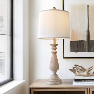 lot 80817 image: PORTRES 24.5 Mid Century Single Table Lamp for Living Room Farmhouse Linen Bedside Lamps for Bedroom Kids Room Dorm Office Rustic Lamps for End Table Nigntstand Resin