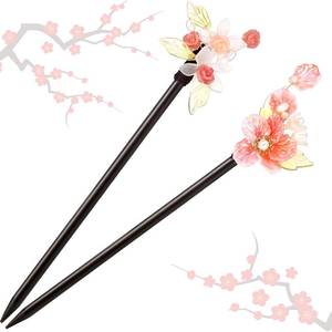 lot 80820 image: WILLBOND 2 Pieces Chinese Wooden Hair Sticks Retro Wooden Hairpins Japanese Classic Hair Chopsticks Handmade Flower Accessories for Women(Delicate Style)