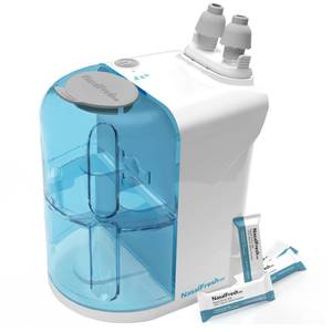 lot 80829 image: NASALFRESH MD - Dual Powered Nasal Irrigation System Nasal Rinse and Wash - Sinus Decongestant Relief System w 30 Saline Packets - Rechargeable - 1 Set of Nose Pillows - Snoring Remedy - Retail $96.51