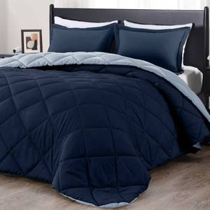 lot 80831 image: downluxe California King Comforter Set - Blue and Sapphire Cal King Comforter Set, Soft Bedding Sets for All Seasons - 3 Pieces - 1 Comforter (104x96) and 2 Pillow Shams(20x36)