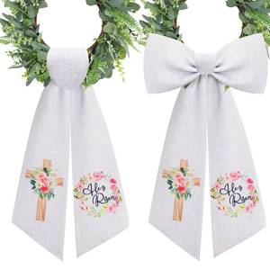 lot 80834 image: 2 Pcs Christian Wreath Sash for Front Door He is Risen Wreath Sash for Spring Easter Yard Porch Boxwood Wreath Garland Decor